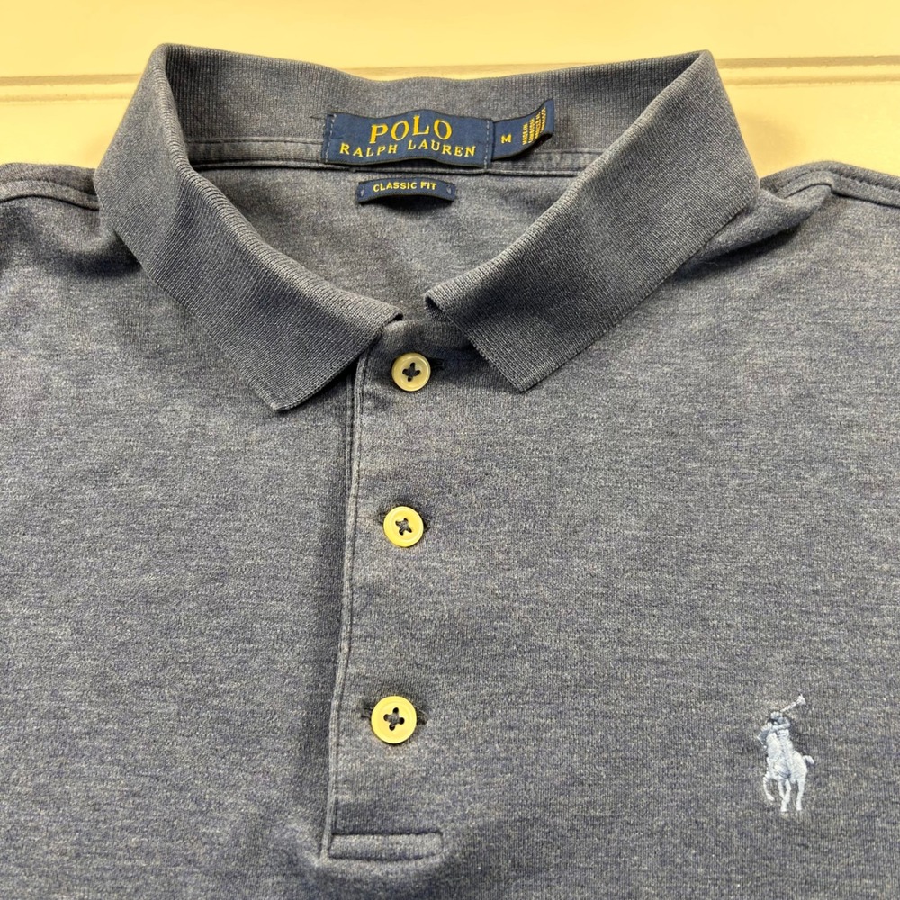 Polo Ralph Lauren Classic Fit Mesh Polo Short Slv Shirt Mens M Blue Gray Heather